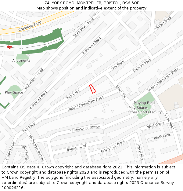 74, YORK ROAD, MONTPELIER, BRISTOL, BS6 5QF: Location map and indicative extent of plot