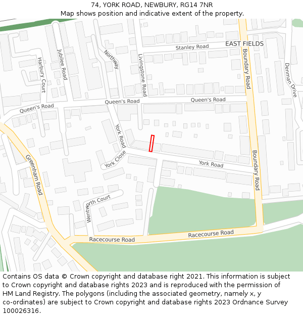 74, YORK ROAD, NEWBURY, RG14 7NR: Location map and indicative extent of plot