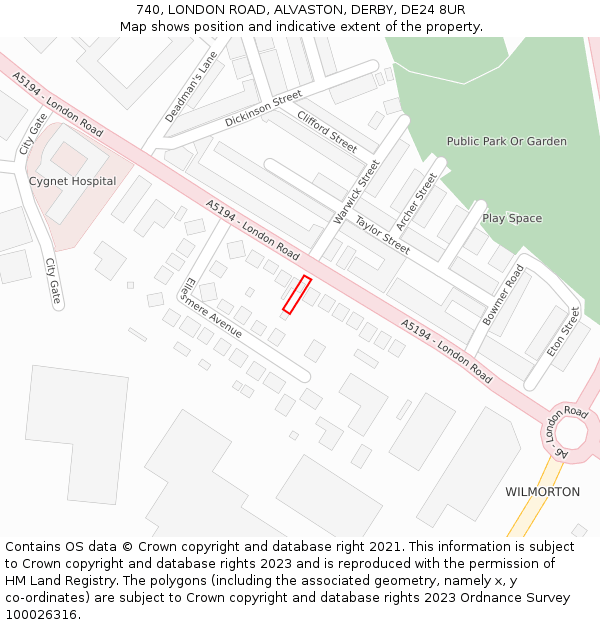 740, LONDON ROAD, ALVASTON, DERBY, DE24 8UR: Location map and indicative extent of plot