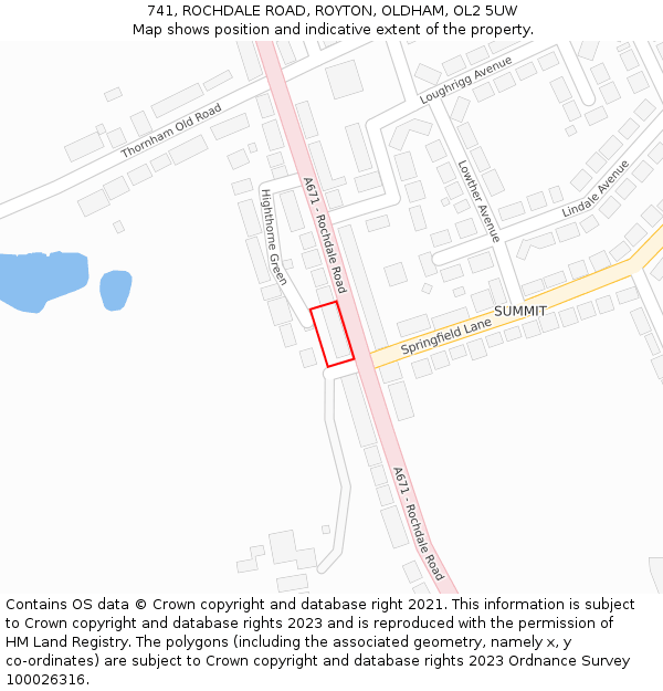 741, ROCHDALE ROAD, ROYTON, OLDHAM, OL2 5UW: Location map and indicative extent of plot
