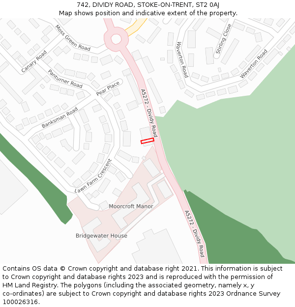 742, DIVIDY ROAD, STOKE-ON-TRENT, ST2 0AJ: Location map and indicative extent of plot