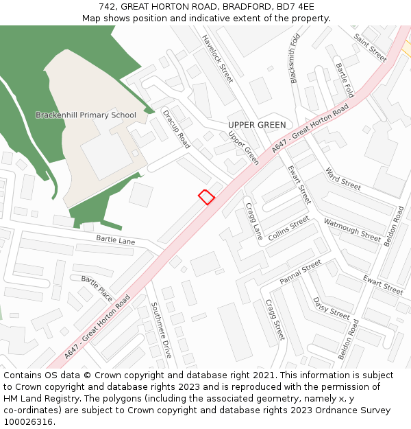 742, GREAT HORTON ROAD, BRADFORD, BD7 4EE: Location map and indicative extent of plot
