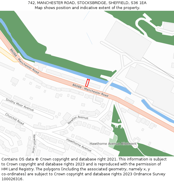 742, MANCHESTER ROAD, STOCKSBRIDGE, SHEFFIELD, S36 1EA: Location map and indicative extent of plot
