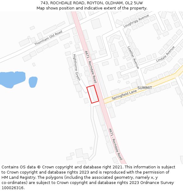 743, ROCHDALE ROAD, ROYTON, OLDHAM, OL2 5UW: Location map and indicative extent of plot