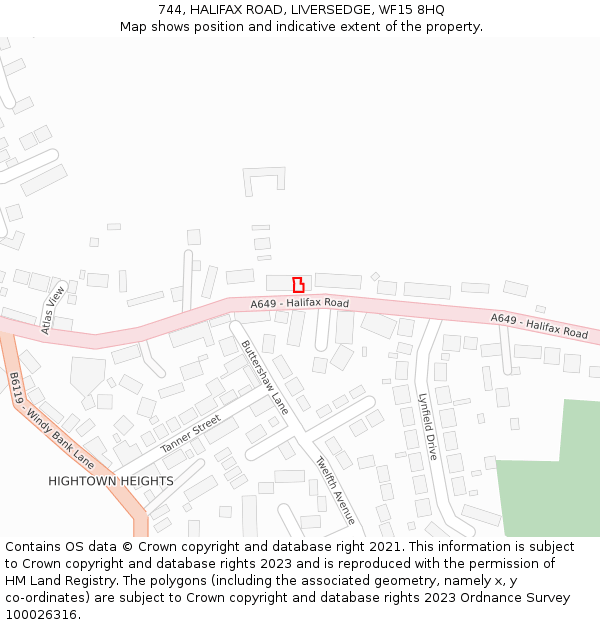 744, HALIFAX ROAD, LIVERSEDGE, WF15 8HQ: Location map and indicative extent of plot