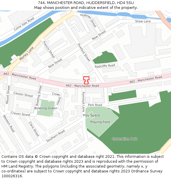 744, MANCHESTER ROAD, HUDDERSFIELD, HD4 5SU: Location map and indicative extent of plot