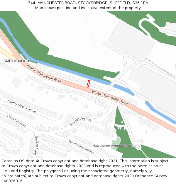 744, MANCHESTER ROAD, STOCKSBRIDGE, SHEFFIELD, S36 1EA: Location map and indicative extent of plot