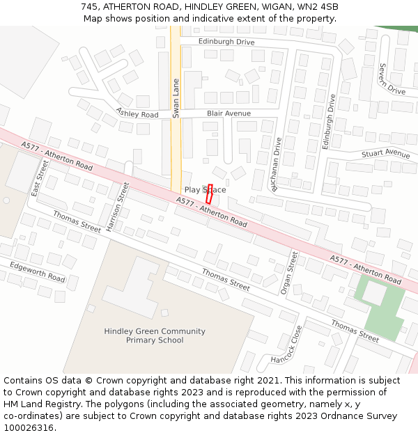 745, ATHERTON ROAD, HINDLEY GREEN, WIGAN, WN2 4SB: Location map and indicative extent of plot