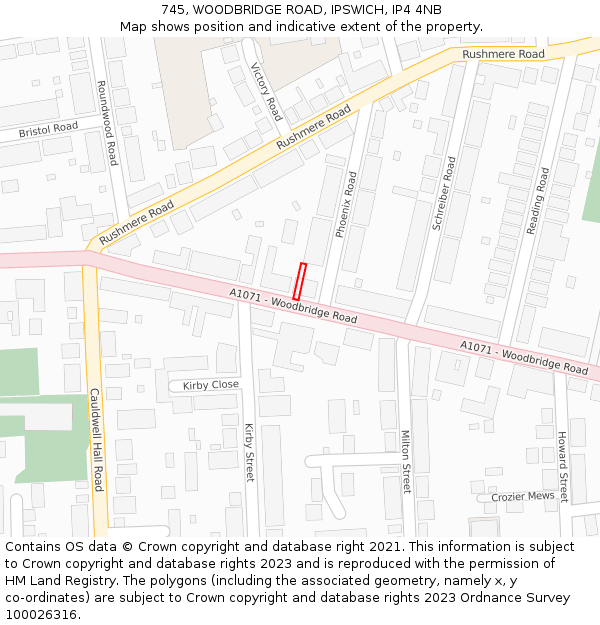745, WOODBRIDGE ROAD, IPSWICH, IP4 4NB: Location map and indicative extent of plot
