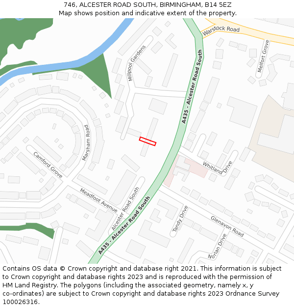 746, ALCESTER ROAD SOUTH, BIRMINGHAM, B14 5EZ: Location map and indicative extent of plot