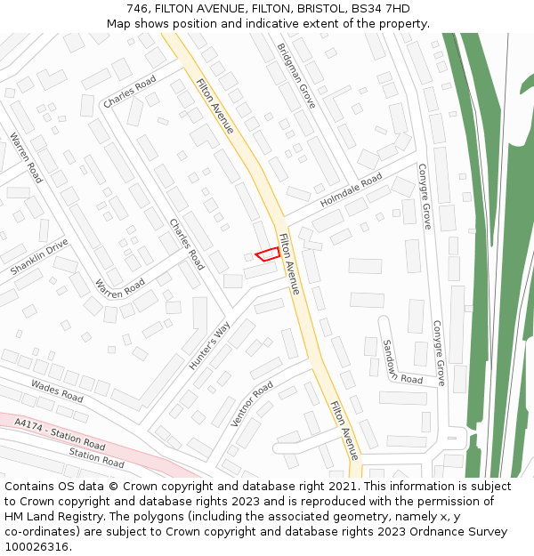 746, FILTON AVENUE, FILTON, BRISTOL, BS34 7HD: Location map and indicative extent of plot