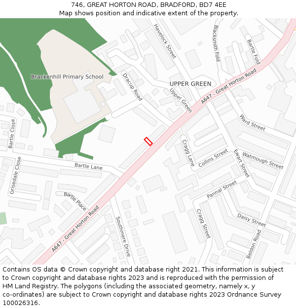 746, GREAT HORTON ROAD, BRADFORD, BD7 4EE: Location map and indicative extent of plot