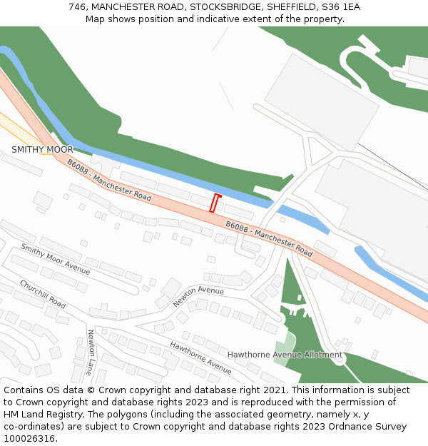 746, MANCHESTER ROAD, STOCKSBRIDGE, SHEFFIELD, S36 1EA: Location map and indicative extent of plot