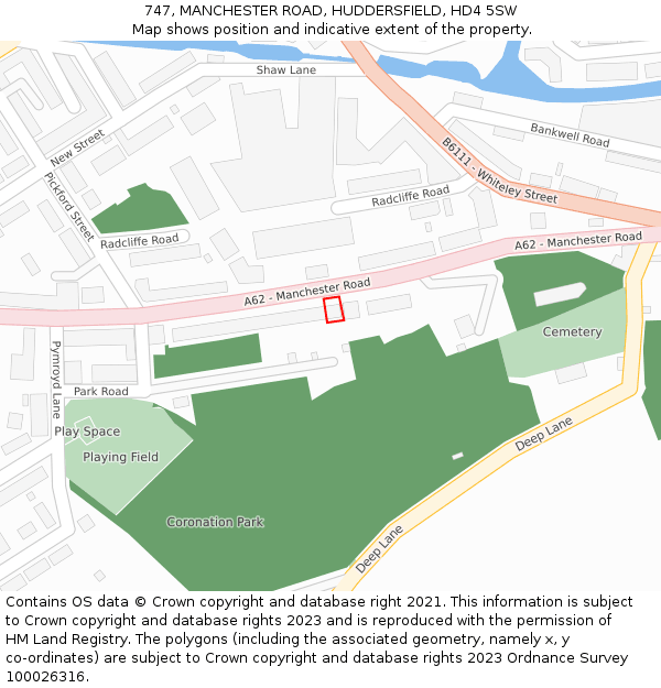 747, MANCHESTER ROAD, HUDDERSFIELD, HD4 5SW: Location map and indicative extent of plot