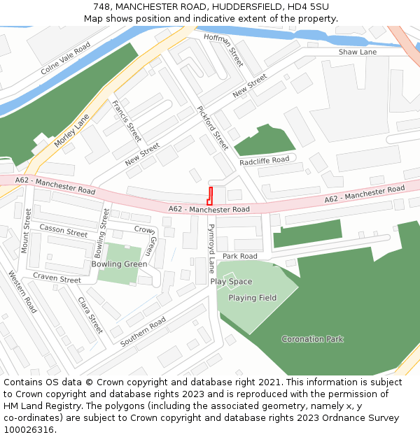 748, MANCHESTER ROAD, HUDDERSFIELD, HD4 5SU: Location map and indicative extent of plot