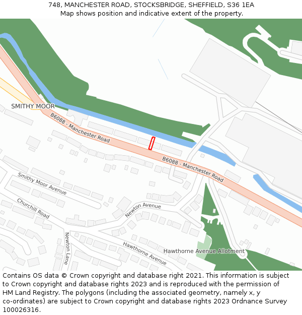748, MANCHESTER ROAD, STOCKSBRIDGE, SHEFFIELD, S36 1EA: Location map and indicative extent of plot