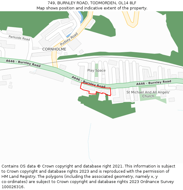 749, BURNLEY ROAD, TODMORDEN, OL14 8LF: Location map and indicative extent of plot