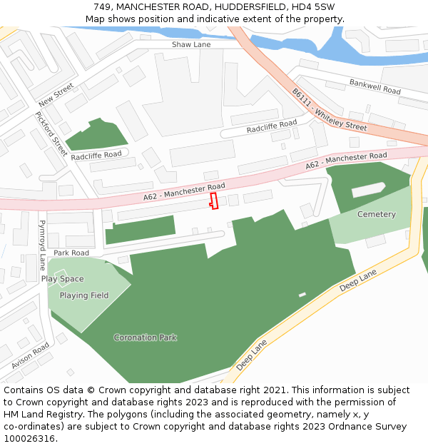 749, MANCHESTER ROAD, HUDDERSFIELD, HD4 5SW: Location map and indicative extent of plot