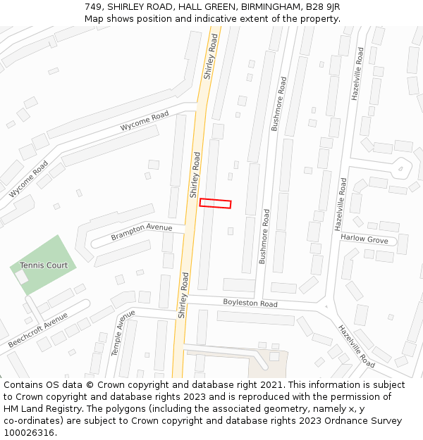 749, SHIRLEY ROAD, HALL GREEN, BIRMINGHAM, B28 9JR: Location map and indicative extent of plot
