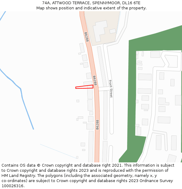 74A, ATTWOOD TERRACE, SPENNYMOOR, DL16 6TE: Location map and indicative extent of plot
