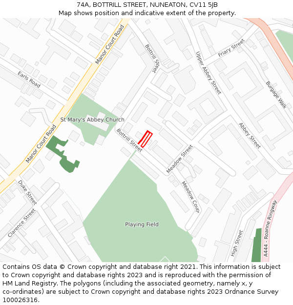 74A, BOTTRILL STREET, NUNEATON, CV11 5JB: Location map and indicative extent of plot
