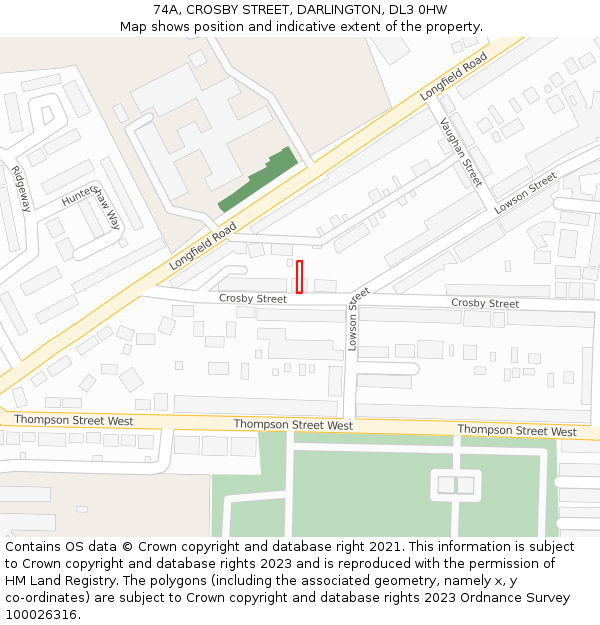 74A, CROSBY STREET, DARLINGTON, DL3 0HW: Location map and indicative extent of plot