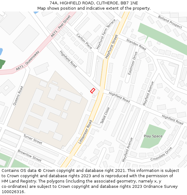 74A, HIGHFIELD ROAD, CLITHEROE, BB7 1NE: Location map and indicative extent of plot