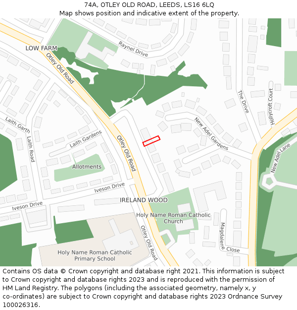 74A, OTLEY OLD ROAD, LEEDS, LS16 6LQ: Location map and indicative extent of plot
