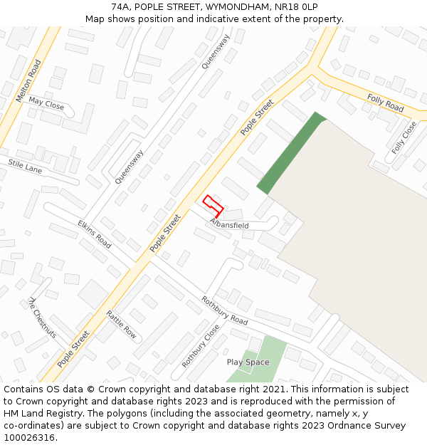 74A, POPLE STREET, WYMONDHAM, NR18 0LP: Location map and indicative extent of plot