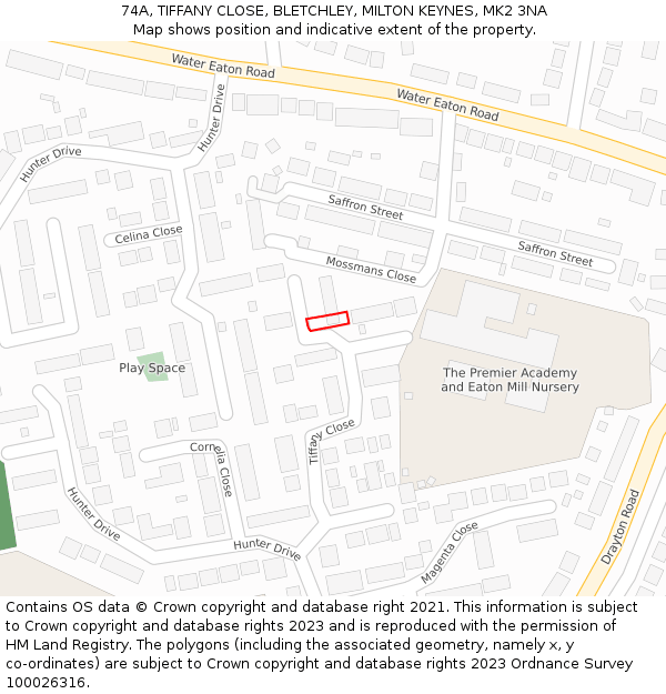 74A, TIFFANY CLOSE, BLETCHLEY, MILTON KEYNES, MK2 3NA: Location map and indicative extent of plot