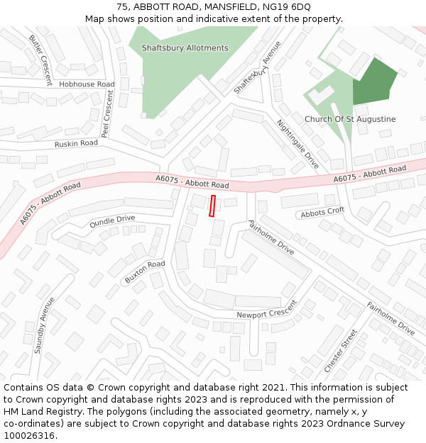 75, ABBOTT ROAD, MANSFIELD, NG19 6DQ: Location map and indicative extent of plot