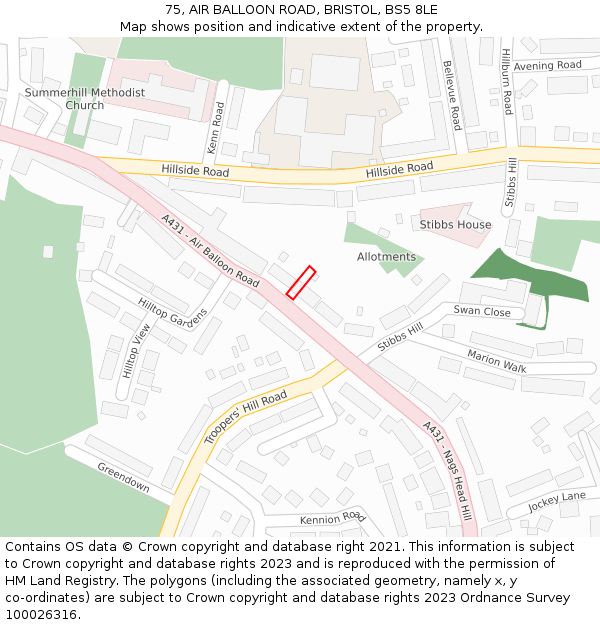 75, AIR BALLOON ROAD, BRISTOL, BS5 8LE: Location map and indicative extent of plot