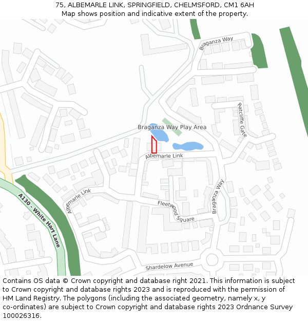 75, ALBEMARLE LINK, SPRINGFIELD, CHELMSFORD, CM1 6AH: Location map and indicative extent of plot