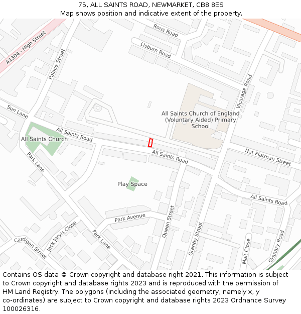75, ALL SAINTS ROAD, NEWMARKET, CB8 8ES: Location map and indicative extent of plot