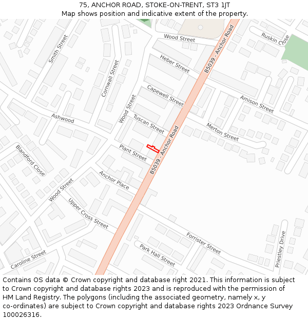 75, ANCHOR ROAD, STOKE-ON-TRENT, ST3 1JT: Location map and indicative extent of plot