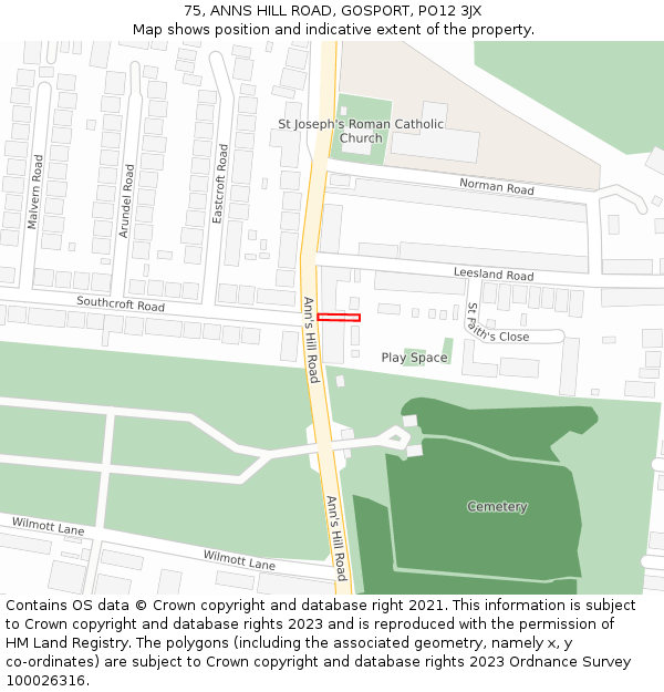 75, ANNS HILL ROAD, GOSPORT, PO12 3JX: Location map and indicative extent of plot