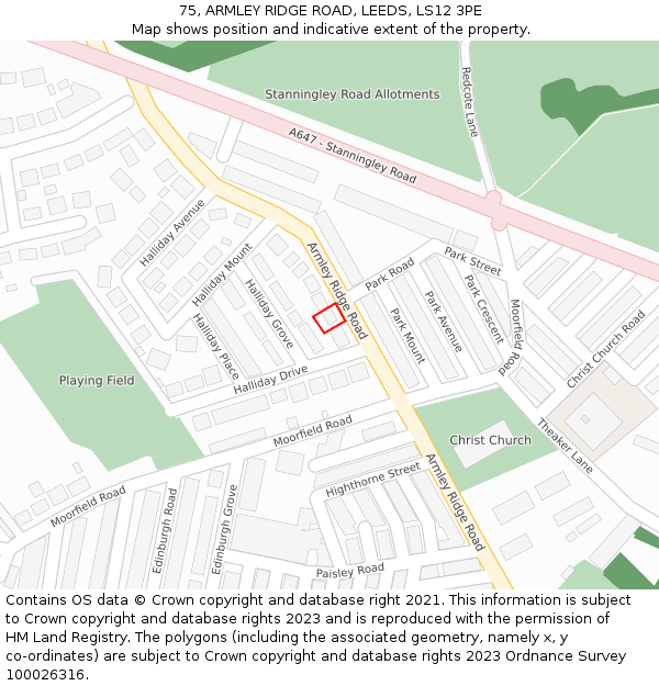 75, ARMLEY RIDGE ROAD, LEEDS, LS12 3PE: Location map and indicative extent of plot