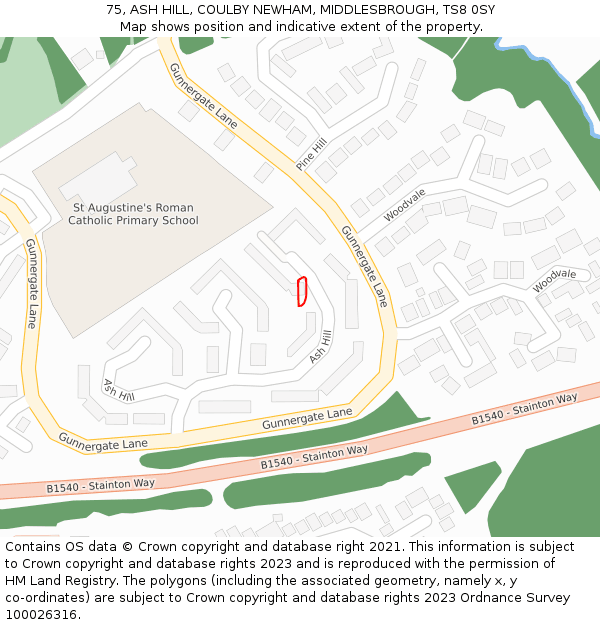 75, ASH HILL, COULBY NEWHAM, MIDDLESBROUGH, TS8 0SY: Location map and indicative extent of plot