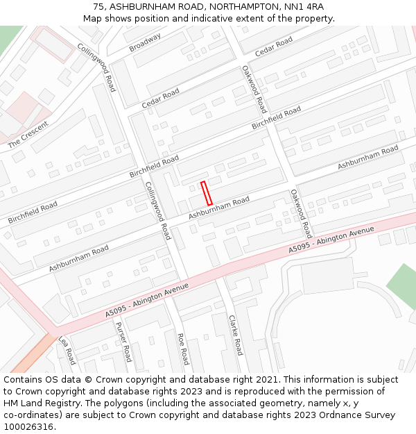 75, ASHBURNHAM ROAD, NORTHAMPTON, NN1 4RA: Location map and indicative extent of plot