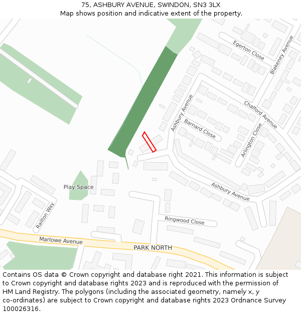75, ASHBURY AVENUE, SWINDON, SN3 3LX: Location map and indicative extent of plot