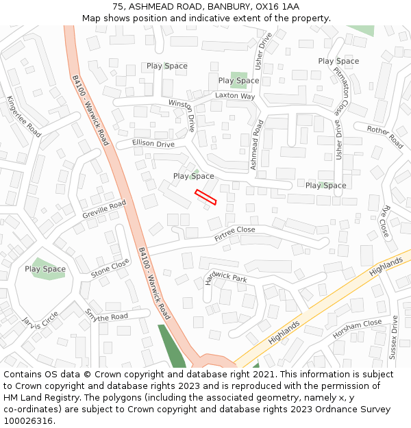 75, ASHMEAD ROAD, BANBURY, OX16 1AA: Location map and indicative extent of plot
