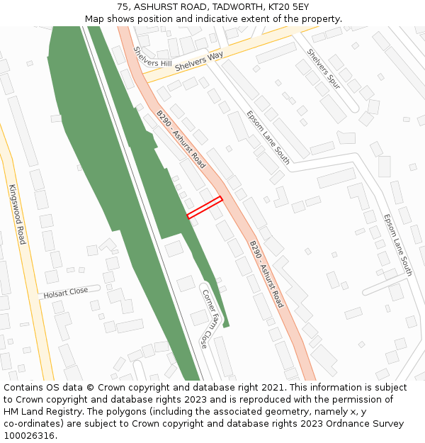75, ASHURST ROAD, TADWORTH, KT20 5EY: Location map and indicative extent of plot