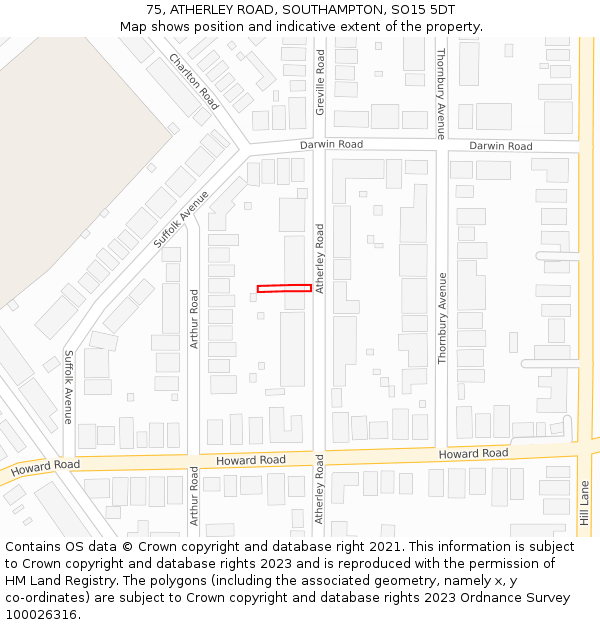 75, ATHERLEY ROAD, SOUTHAMPTON, SO15 5DT: Location map and indicative extent of plot