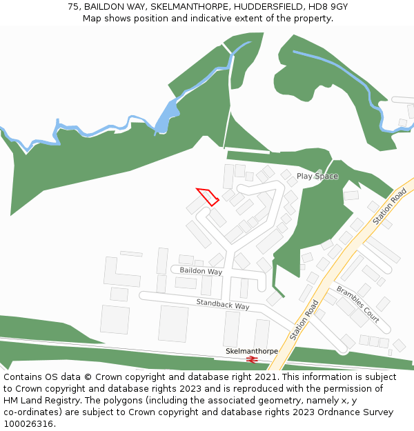 75, BAILDON WAY, SKELMANTHORPE, HUDDERSFIELD, HD8 9GY: Location map and indicative extent of plot