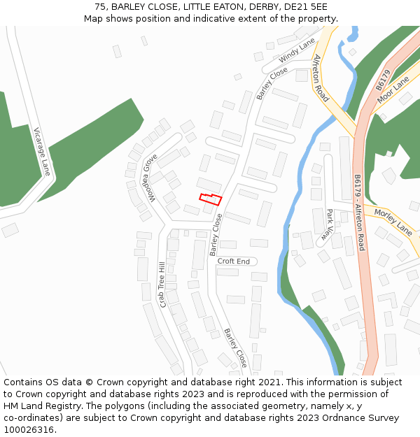75, BARLEY CLOSE, LITTLE EATON, DERBY, DE21 5EE: Location map and indicative extent of plot