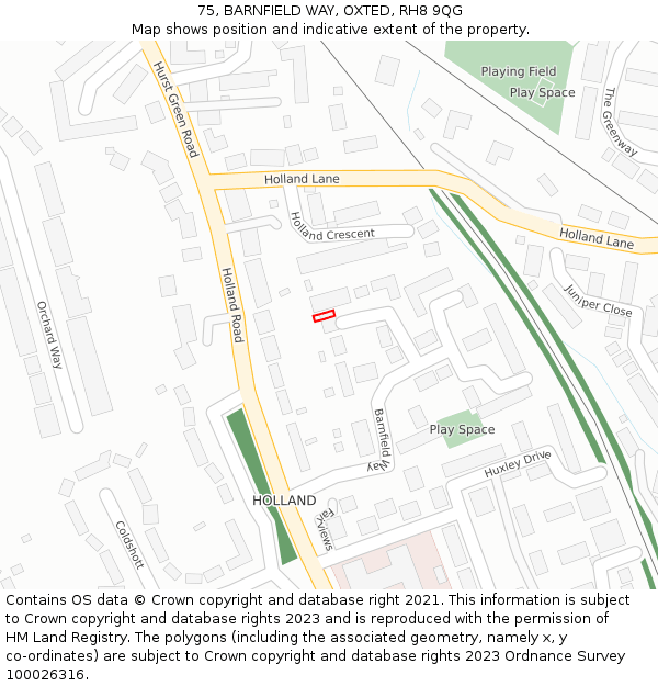75, BARNFIELD WAY, OXTED, RH8 9QG: Location map and indicative extent of plot
