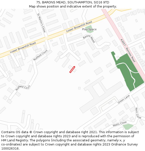 75, BARONS MEAD, SOUTHAMPTON, SO16 9TD: Location map and indicative extent of plot