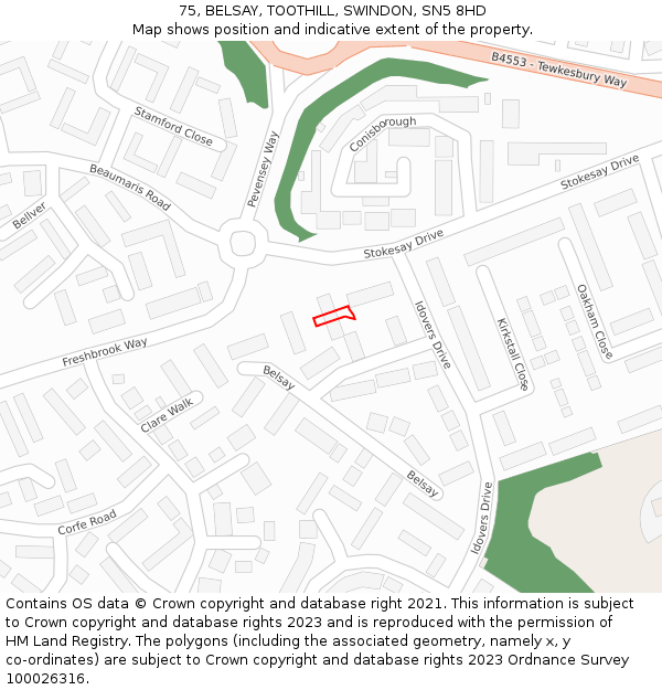 75, BELSAY, TOOTHILL, SWINDON, SN5 8HD: Location map and indicative extent of plot