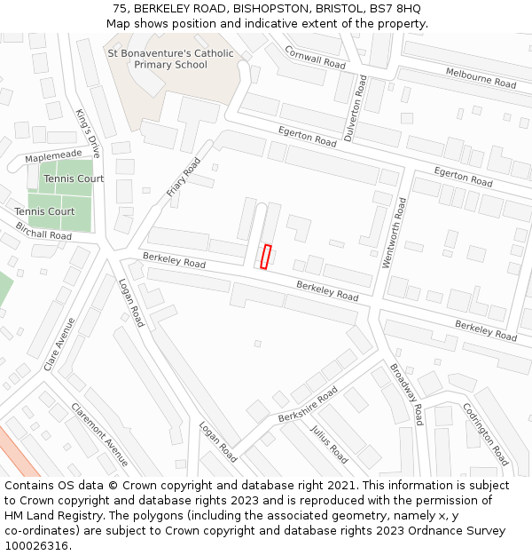 75, BERKELEY ROAD, BISHOPSTON, BRISTOL, BS7 8HQ: Location map and indicative extent of plot