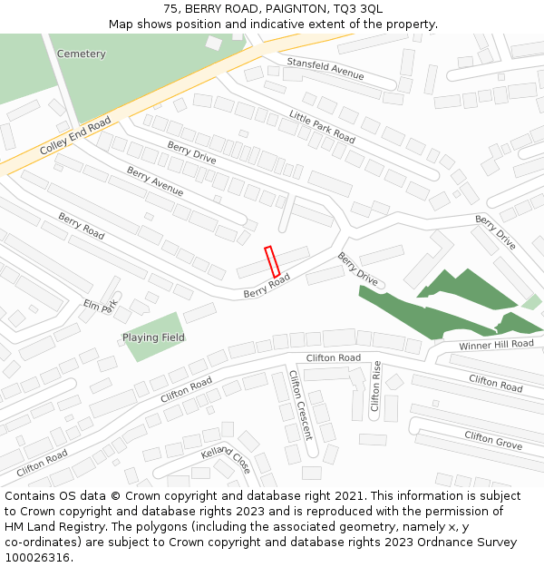 75, BERRY ROAD, PAIGNTON, TQ3 3QL: Location map and indicative extent of plot
